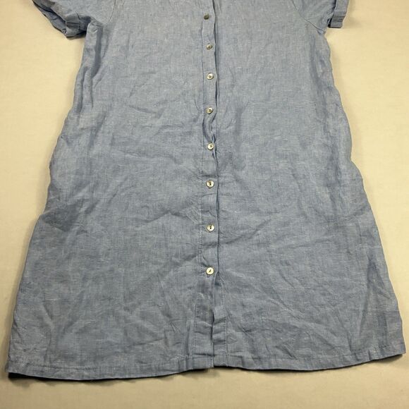 Tahari Linen Shirtdress Small Blue Button Front Casual Minimalist Resort Pockets - Picture 2 of 10